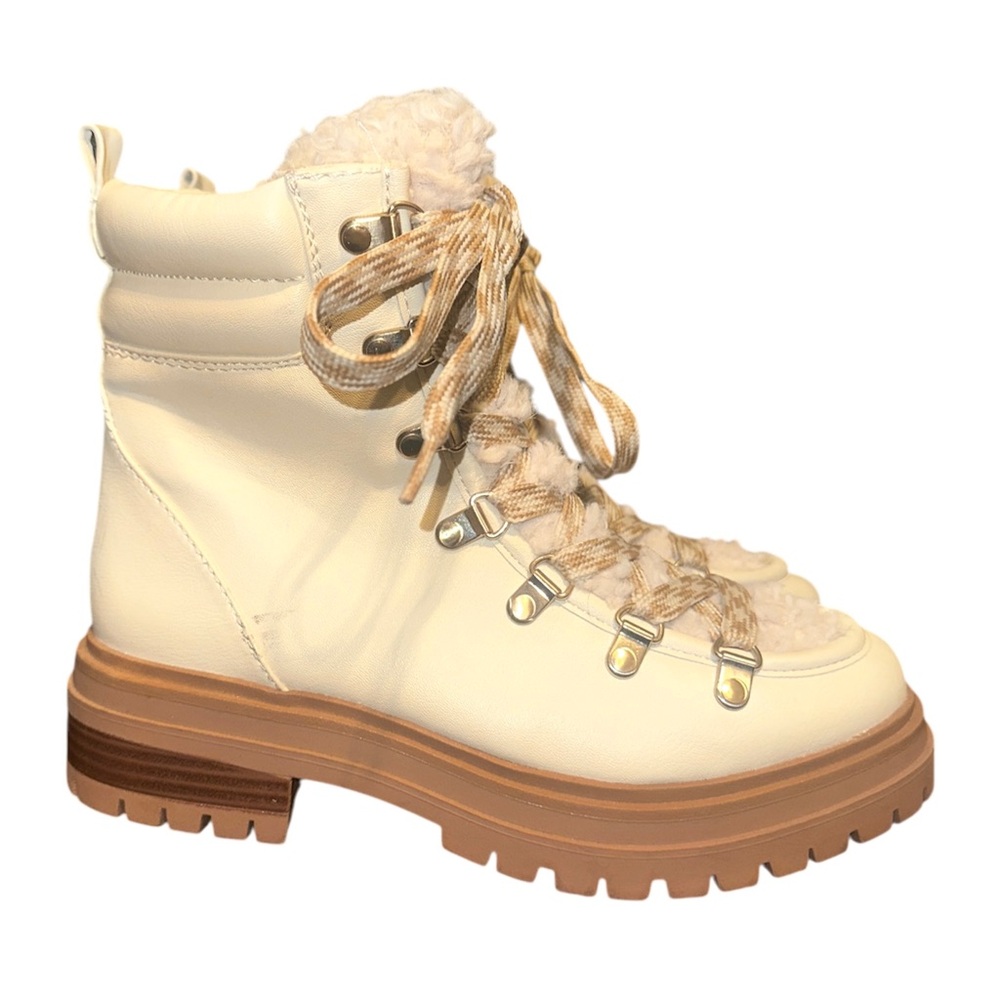 Circus by Sam Edelman Georgia Ivory Shearling Lace-Up Combat Ankle Boots Size 6 - Picture 4 of 12